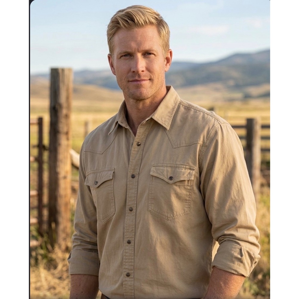 Outback Trading Co Everett Western Shirt Tan Khaki Cotton Stretch XL 42731 Mens